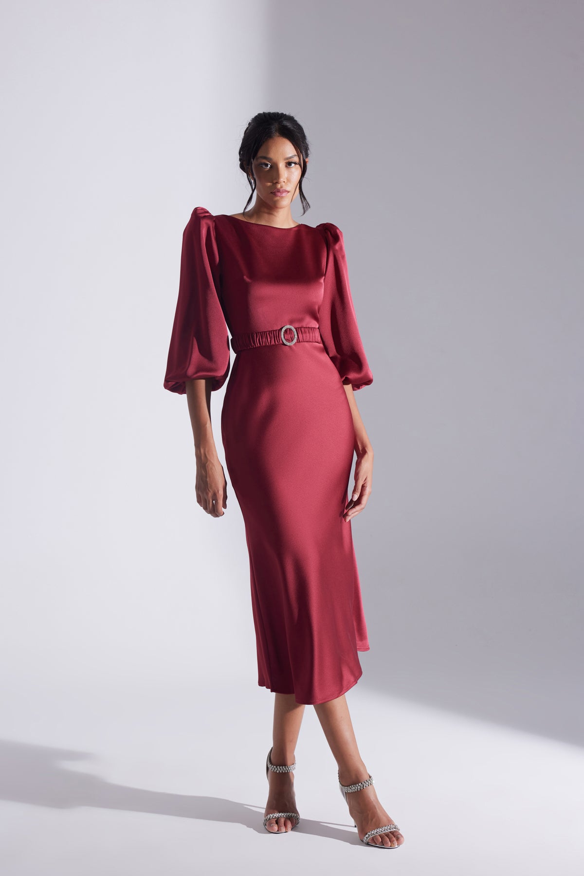 Diana Stone Belted DARK RED Dress