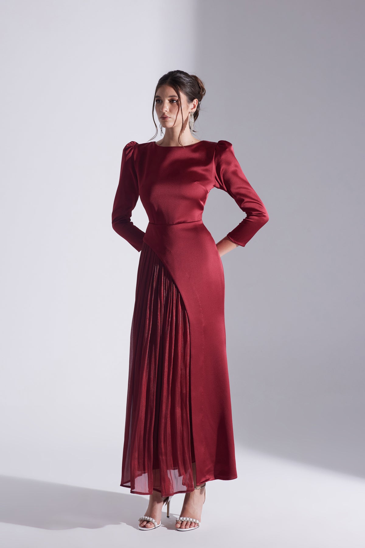 RIVA RED ASYMMETRICAL DETAILED CHIFFON SKIRT DRESS