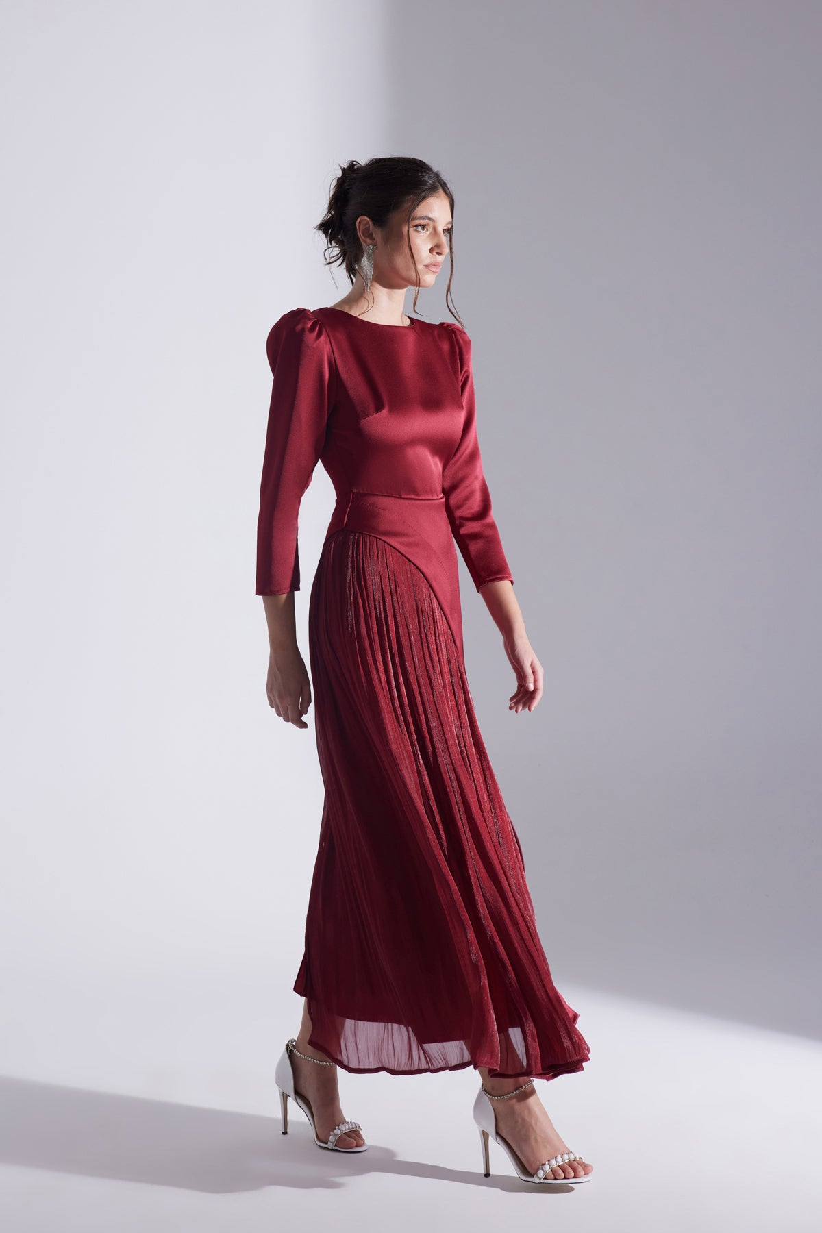 RIVA RED ASYMMETRICAL DETAILED CHIFFON SKIRT DRESS