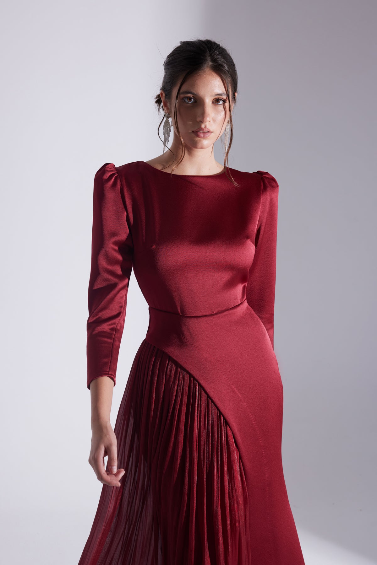 RIVA RED ASYMMETRICAL DETAILED CHIFFON SKIRT DRESS