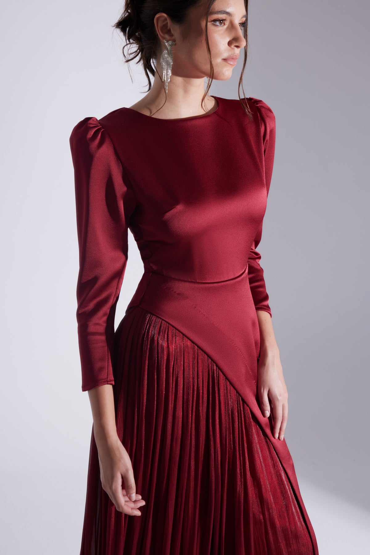 RIVA RED ASYMMETRICAL DETAILED CHIFFON SKIRT DRESS
