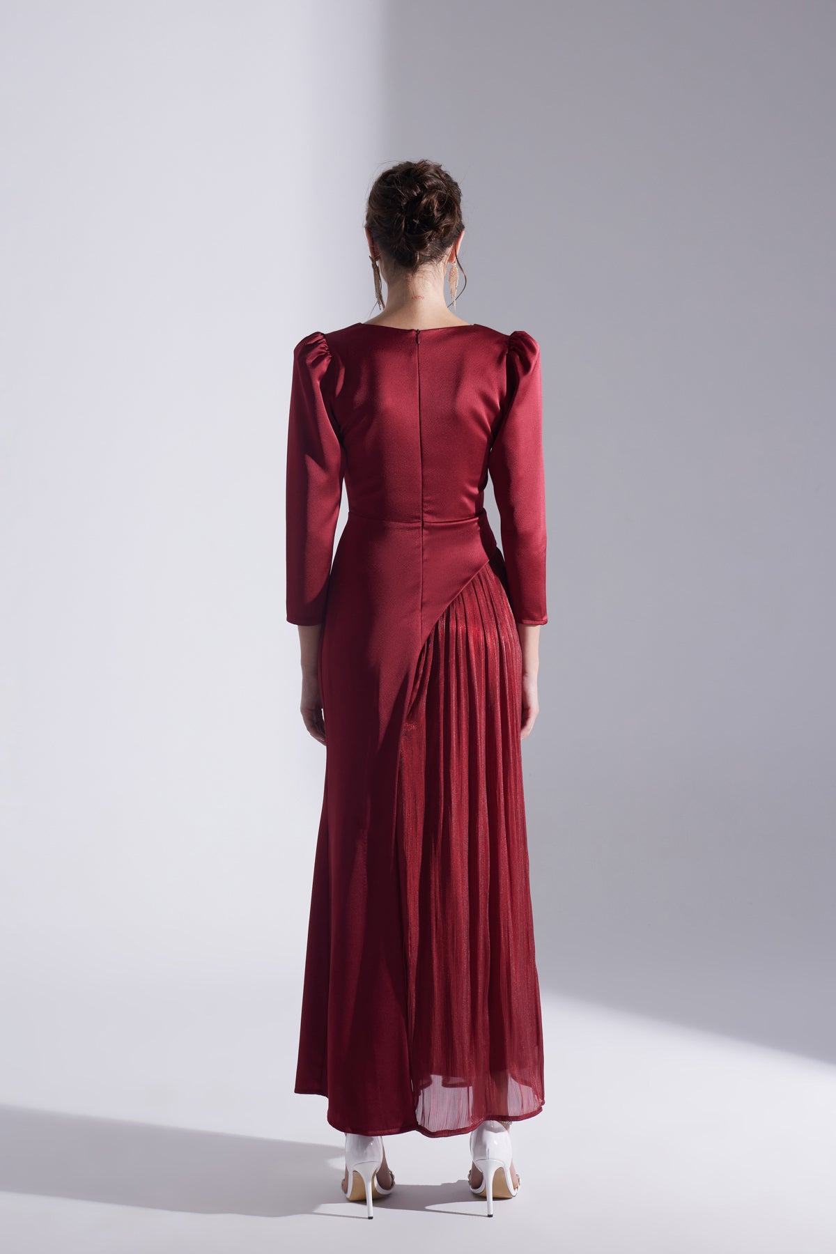 RIVA RED ASYMMETRICAL DETAILED CHIFFON SKIRT DRESS