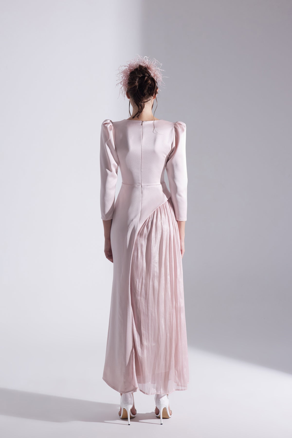 RIVA POWDER ASYMMETRICAL DETAILED CHIFFON SKIRT DRESS