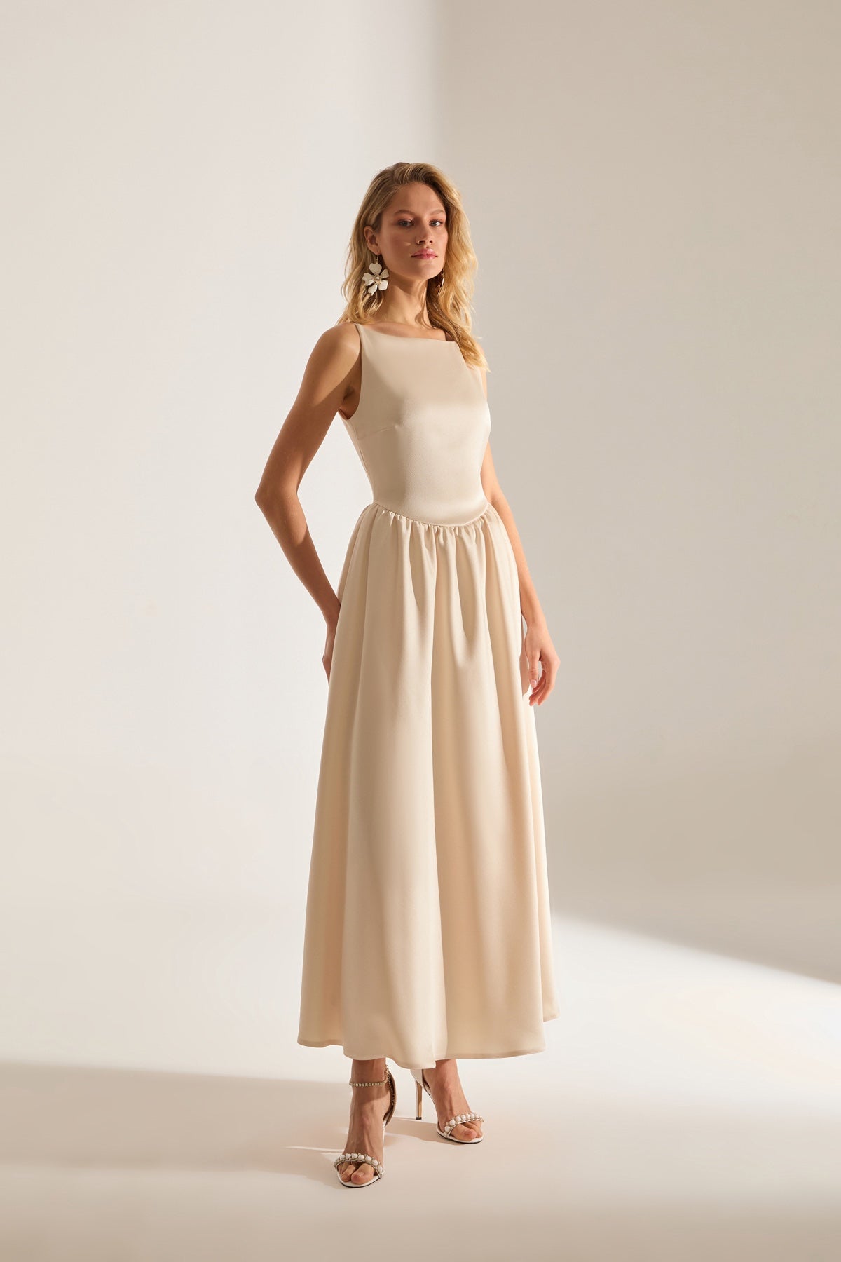 Heaven Pleated Skirt Strap Ecru Engagement Dress