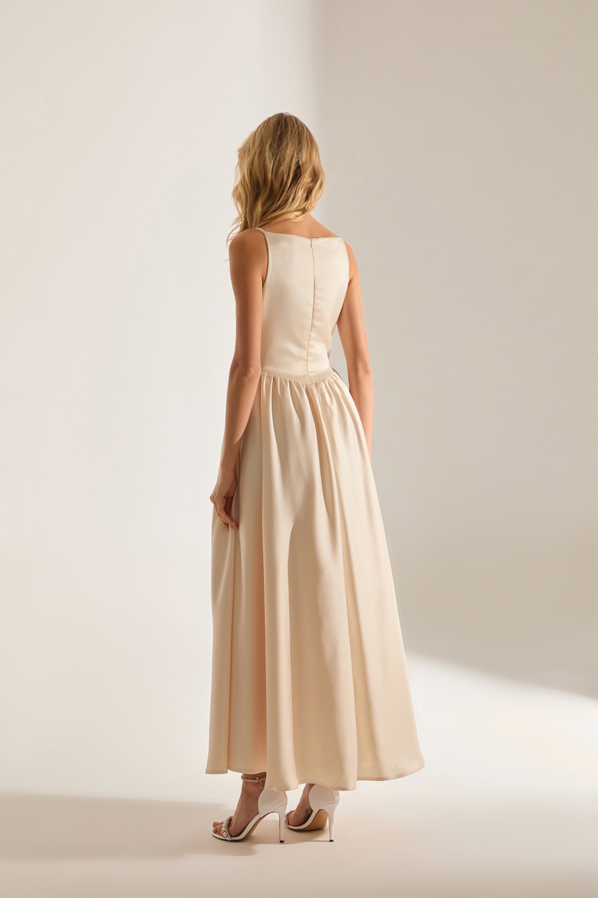 Heaven Pleated Skirt Strap Ecru Engagement Dress