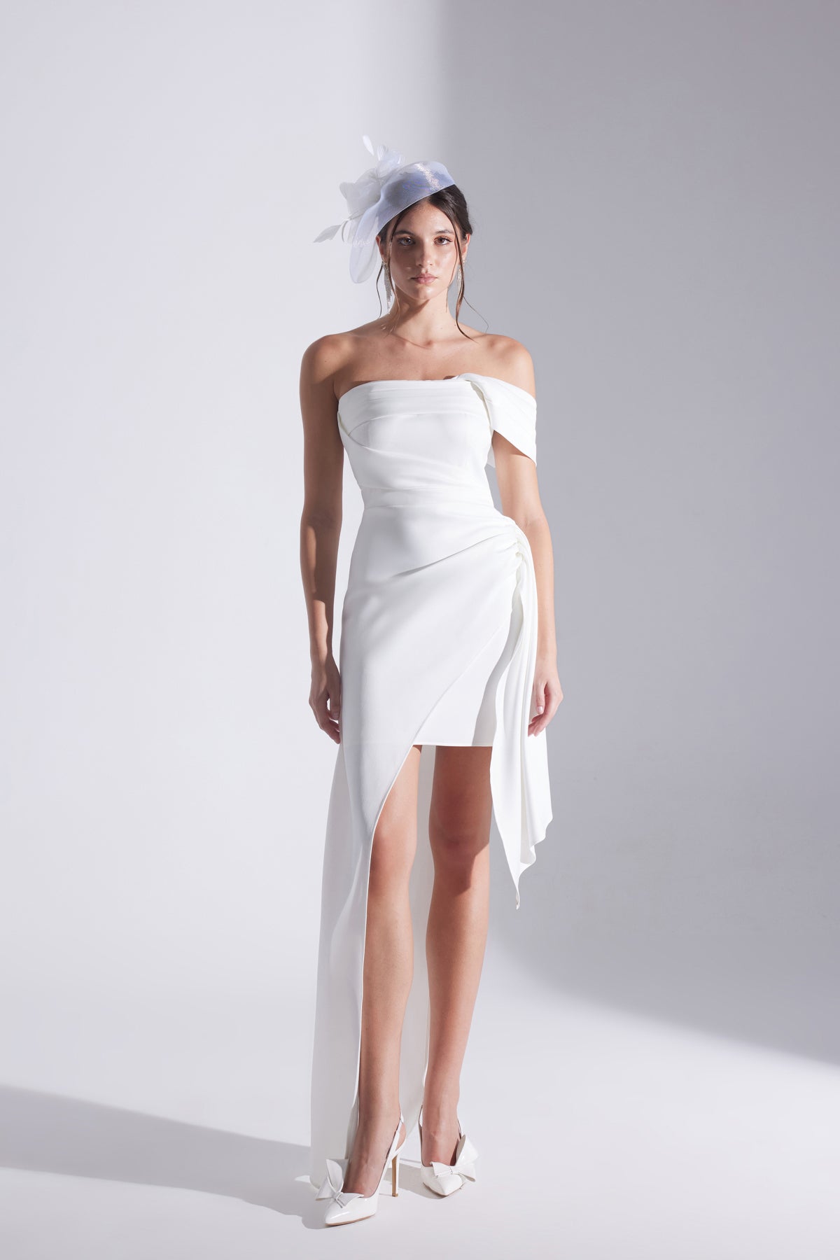 MELDA BEYAZ Asymmetric Satin Dress