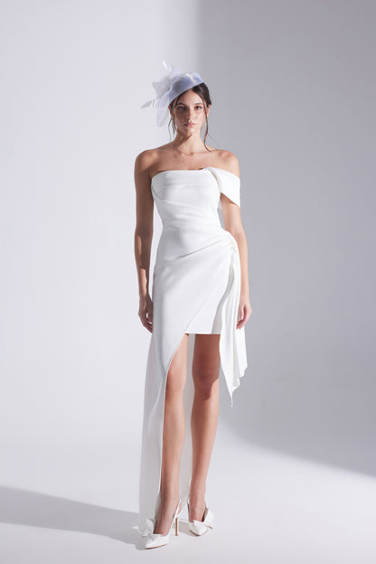 MELDA BEYAZ Asymmetric Satin Dress