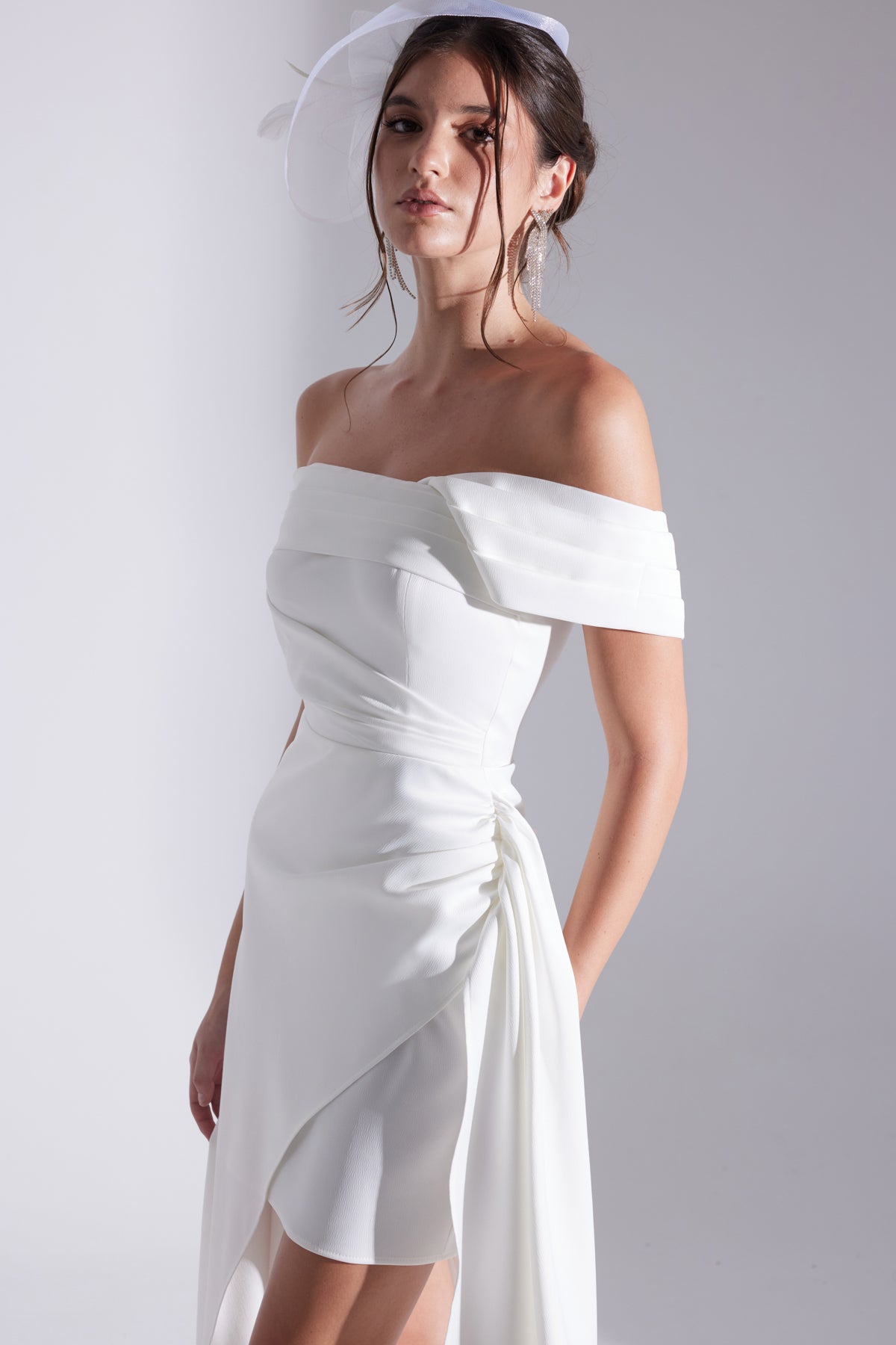 MELDA BEYAZ Asymmetric Satin Dress
