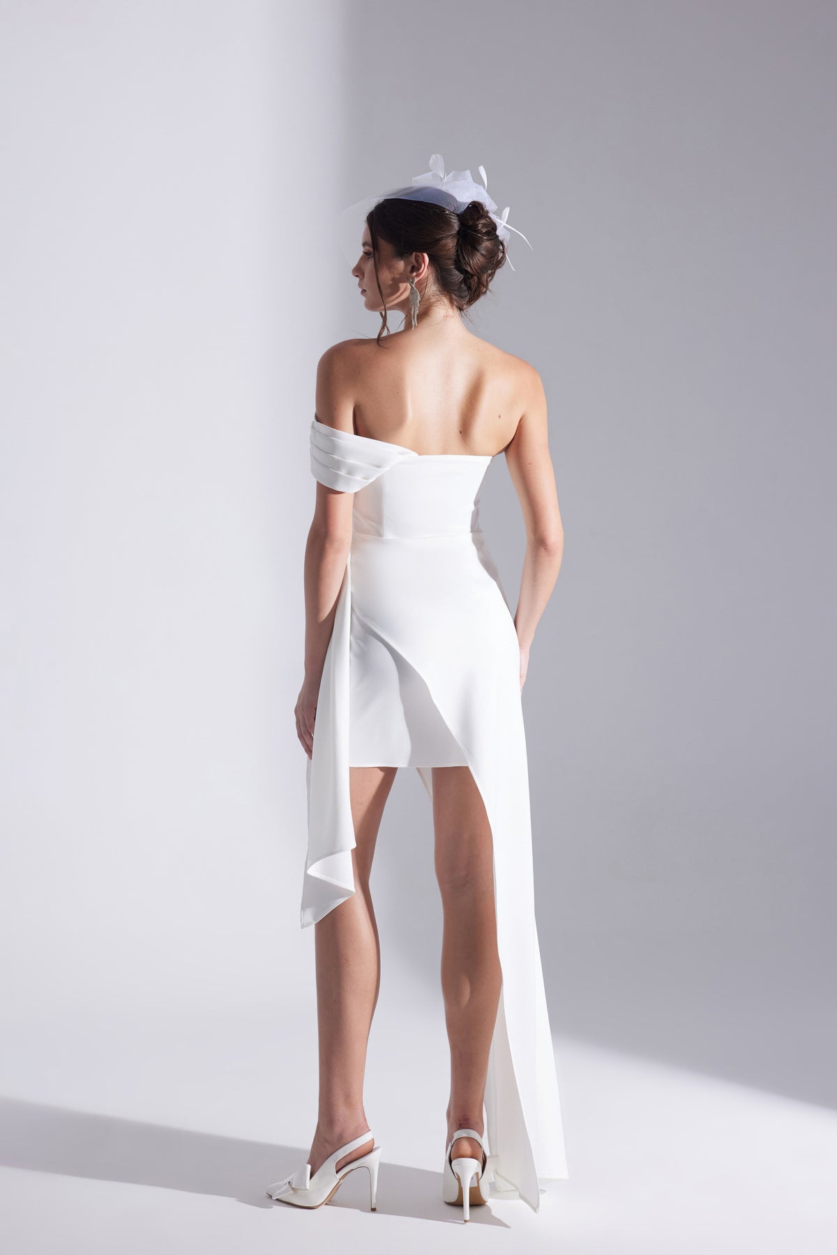 MELDA BEYAZ Asymmetric Satin Dress