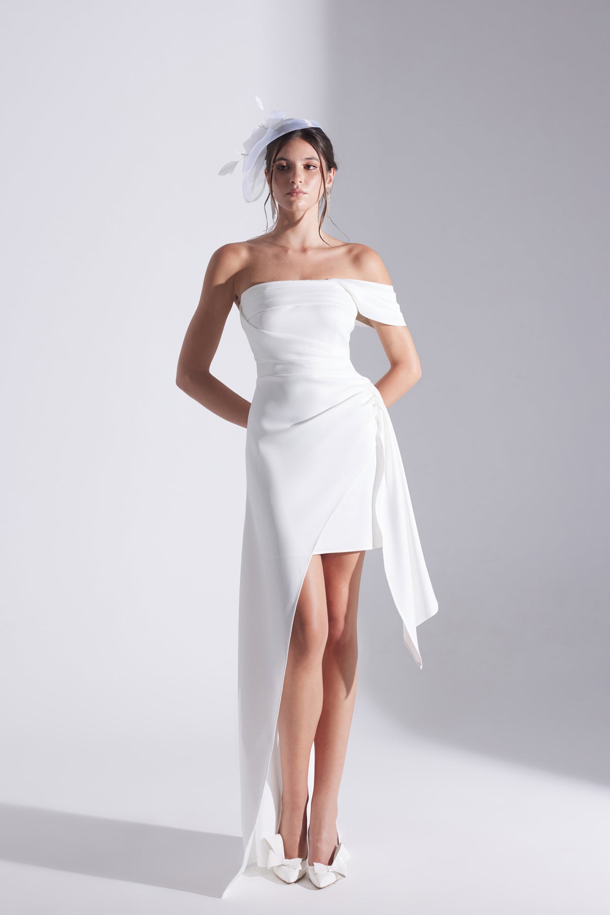 MELDA BEYAZ Asymmetric Satin Dress