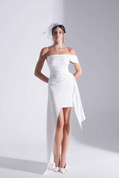 MELDA BEYAZ Asymmetric Satin Dress