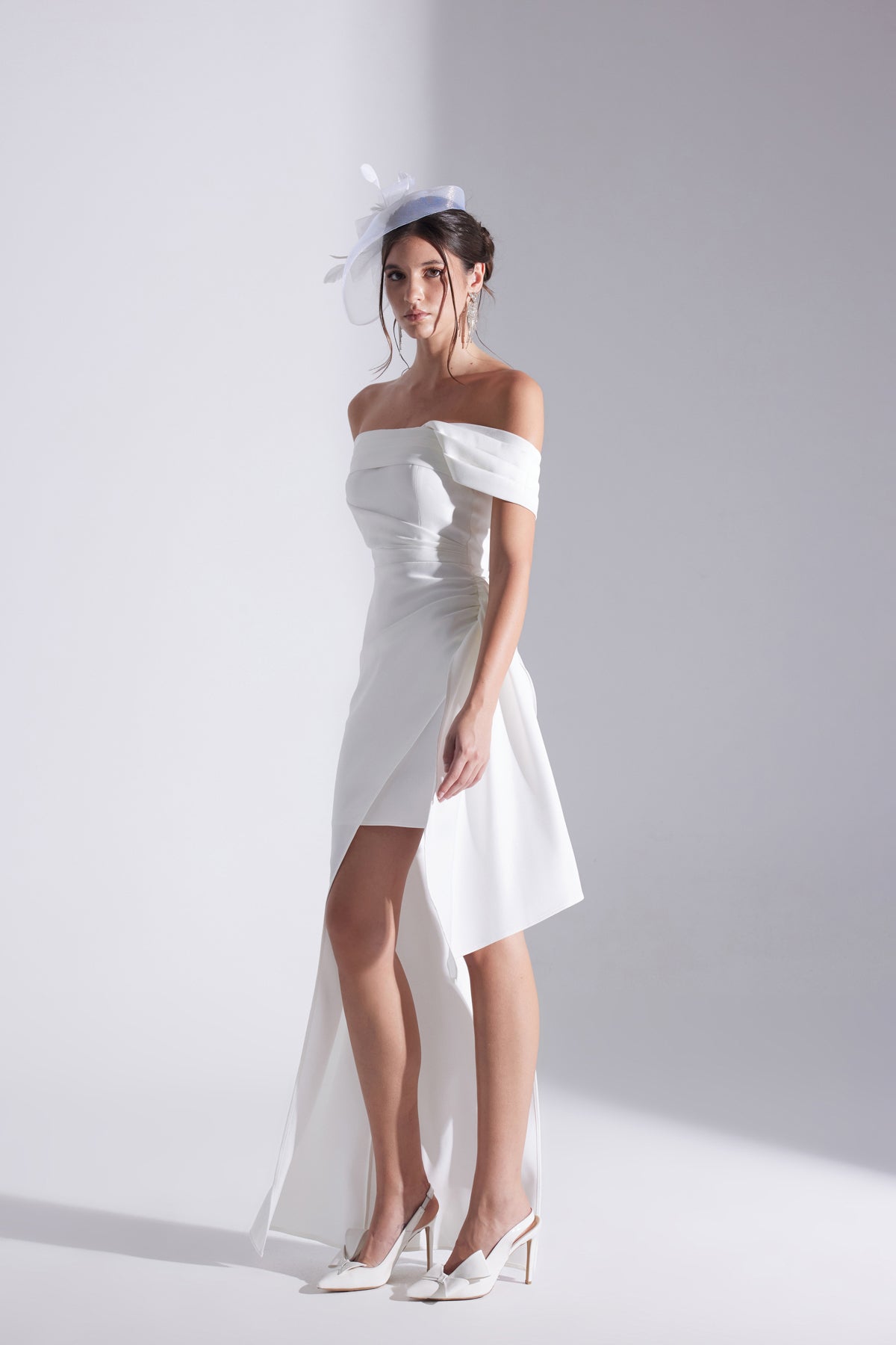 MELDA BEYAZ Asymmetric Satin Dress