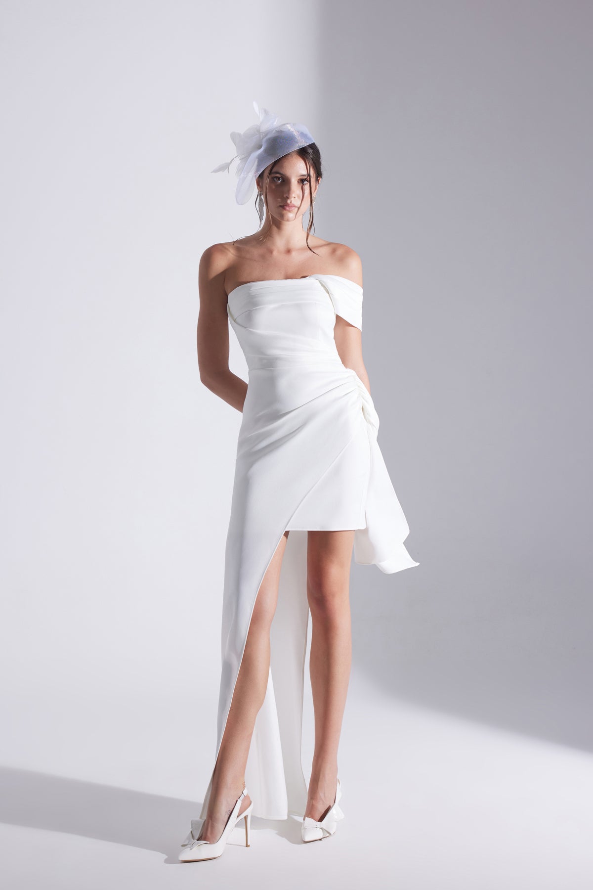 MELDA BEYAZ Asymmetric Satin Dress