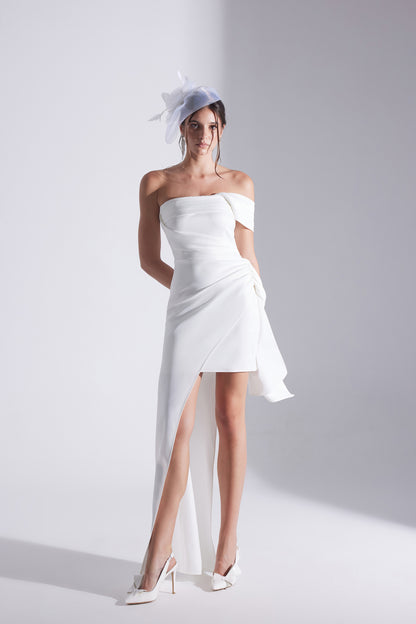 MELDA BEYAZ Asymmetric Satin Dress