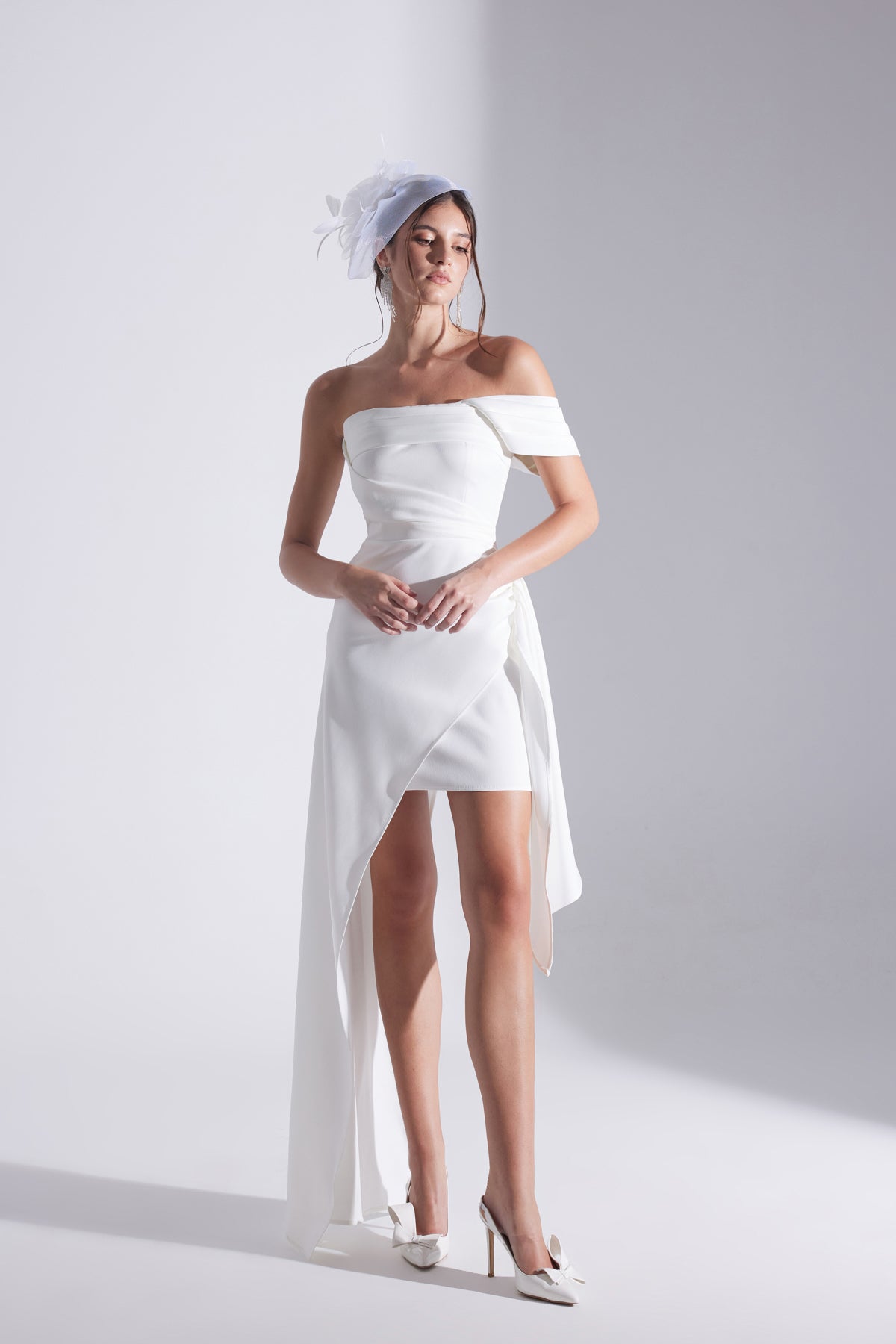 MELDA BEYAZ Asymmetric Satin Dress