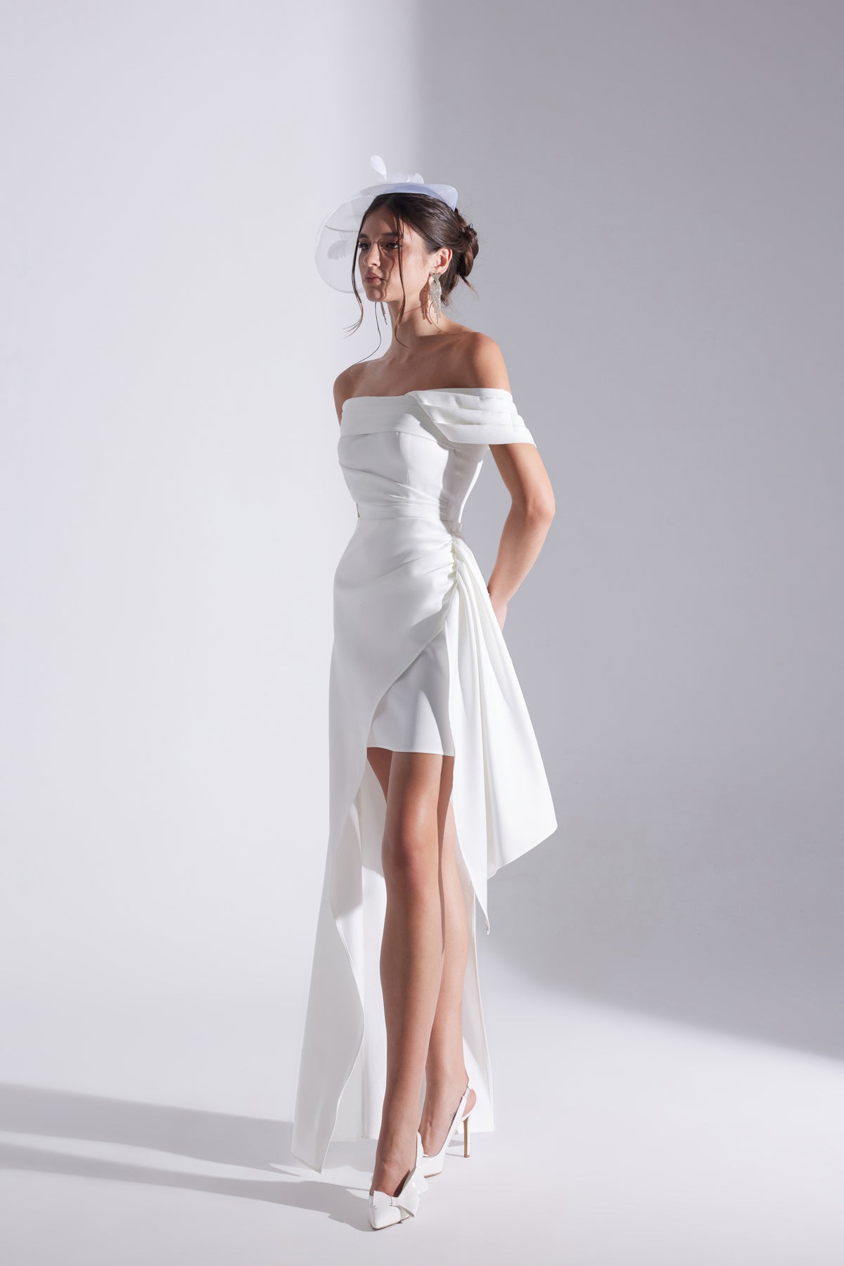 MELDA BEYAZ Asymmetric Satin Dress