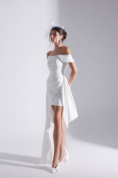 MELDA BEYAZ Asymmetric Satin Dress