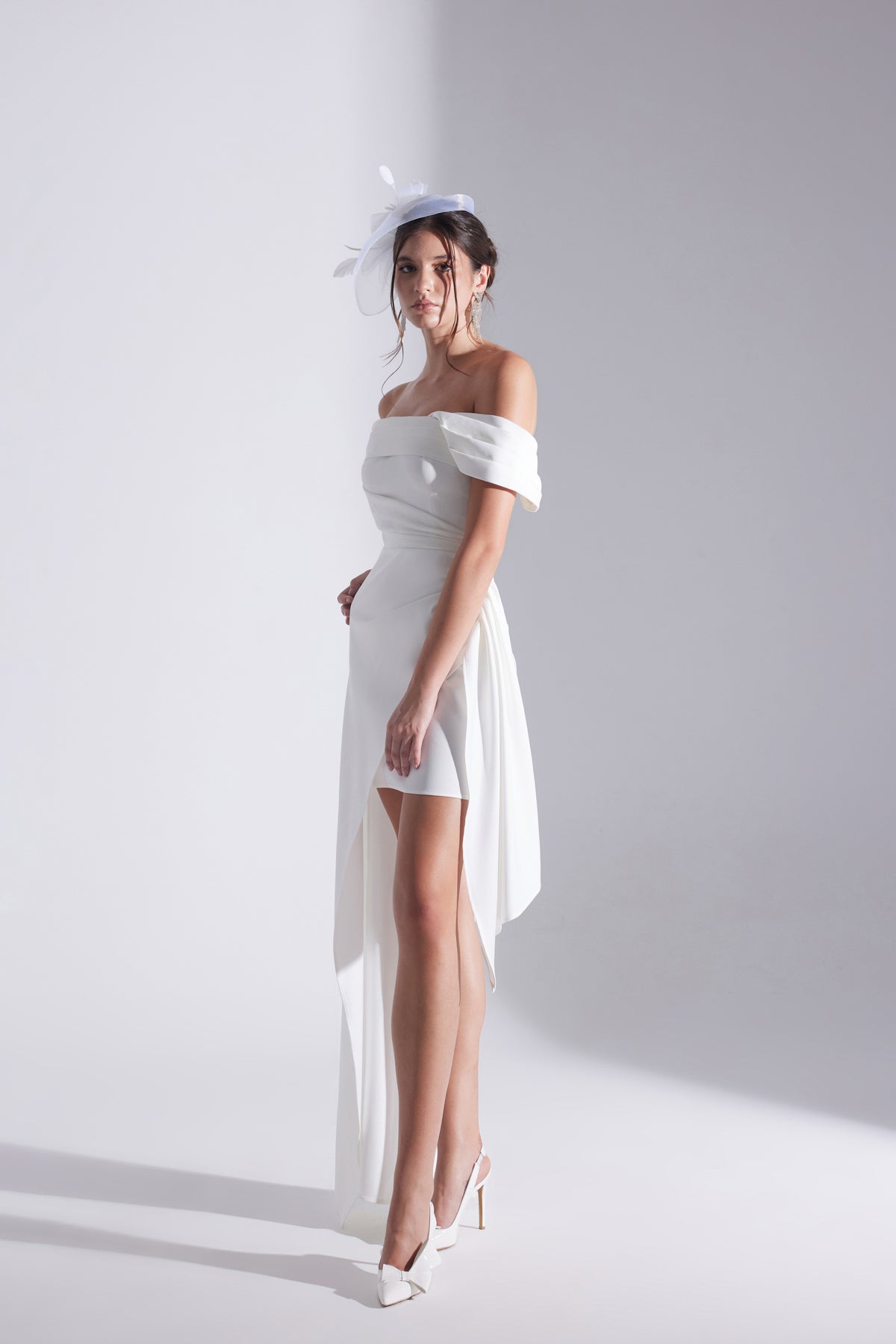 MELDA BEYAZ Asymmetric Satin Dress