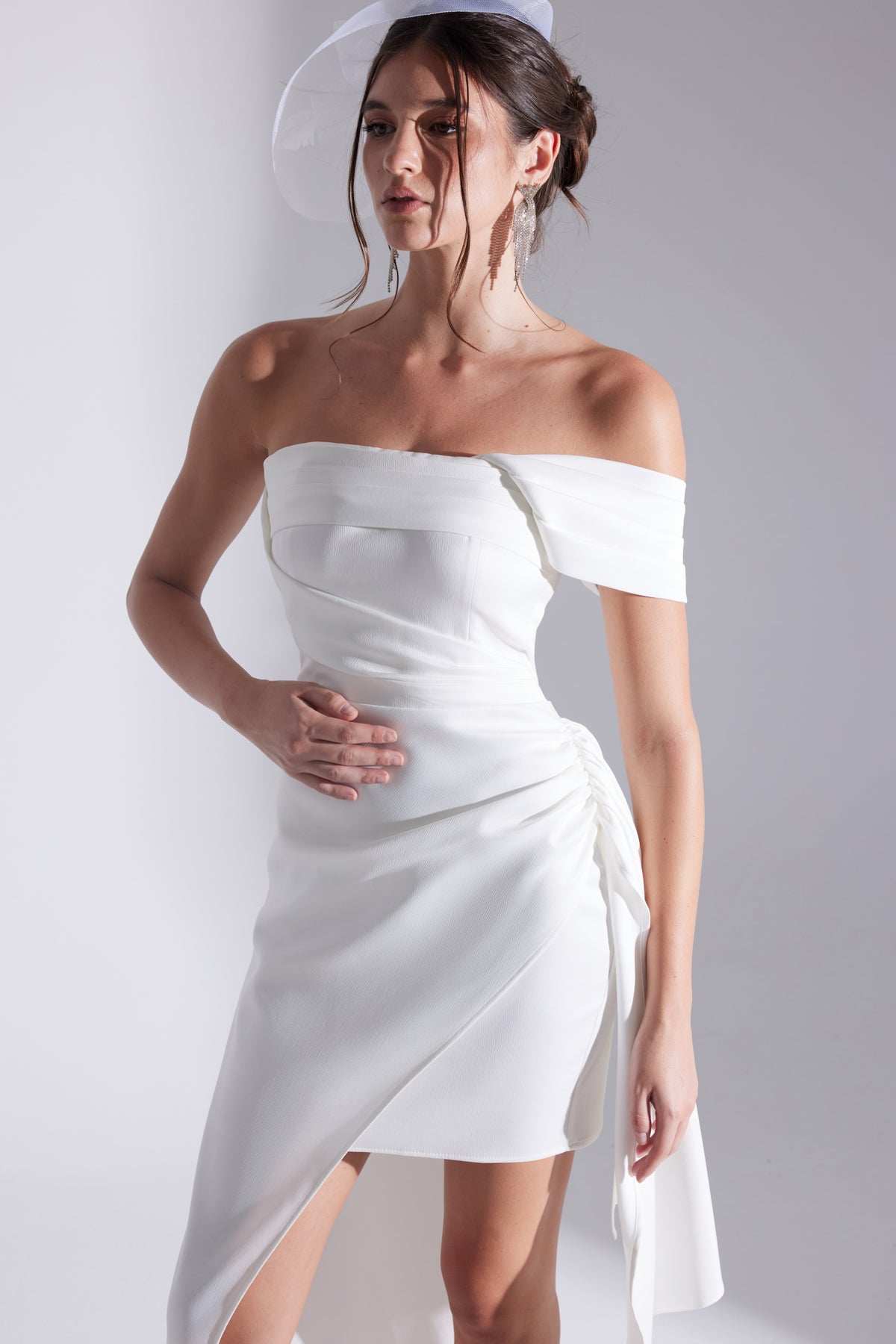 MELDA BEYAZ Asymmetric Satin Dress