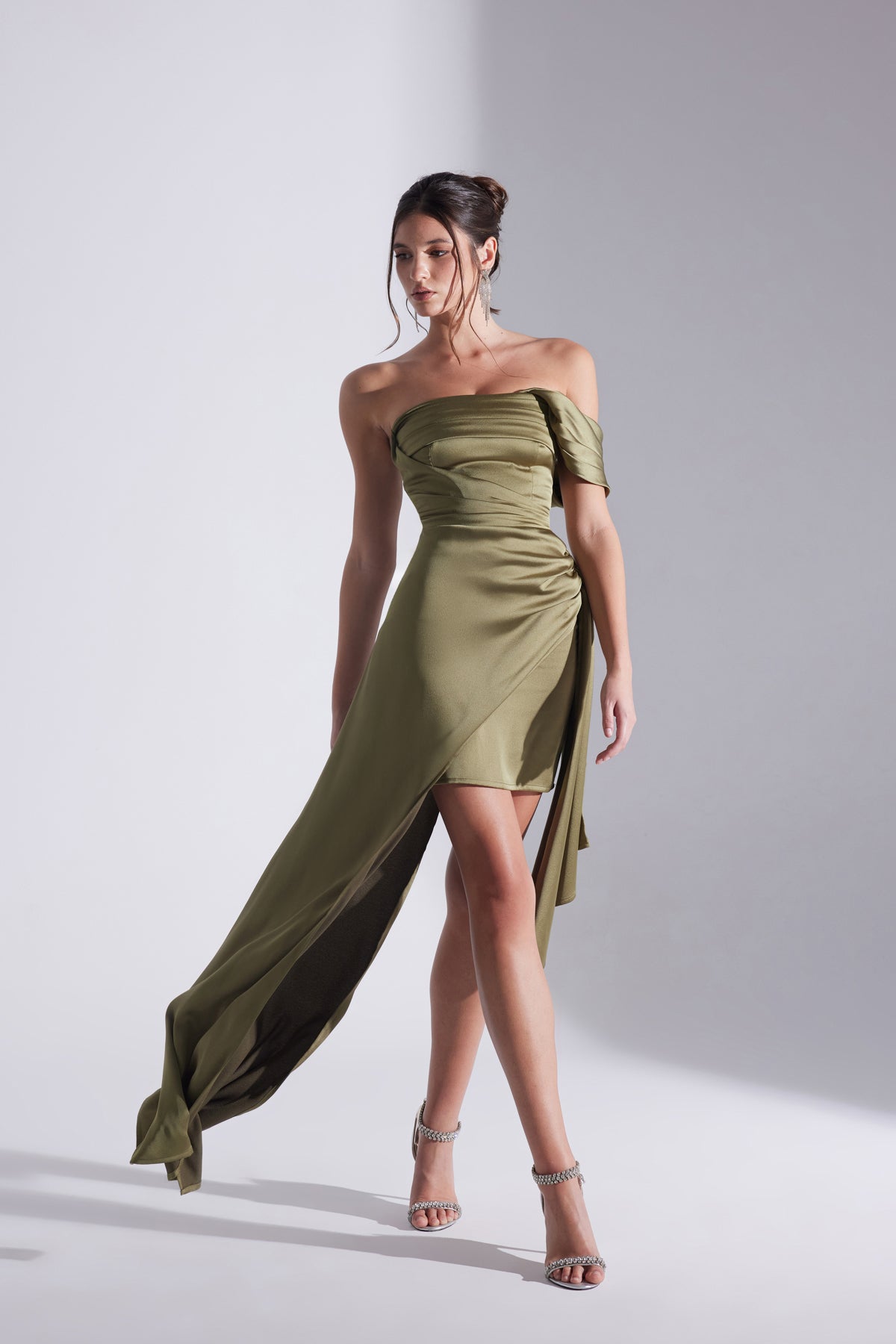 MELDA HAKİ Asymmetric Satin Dress
