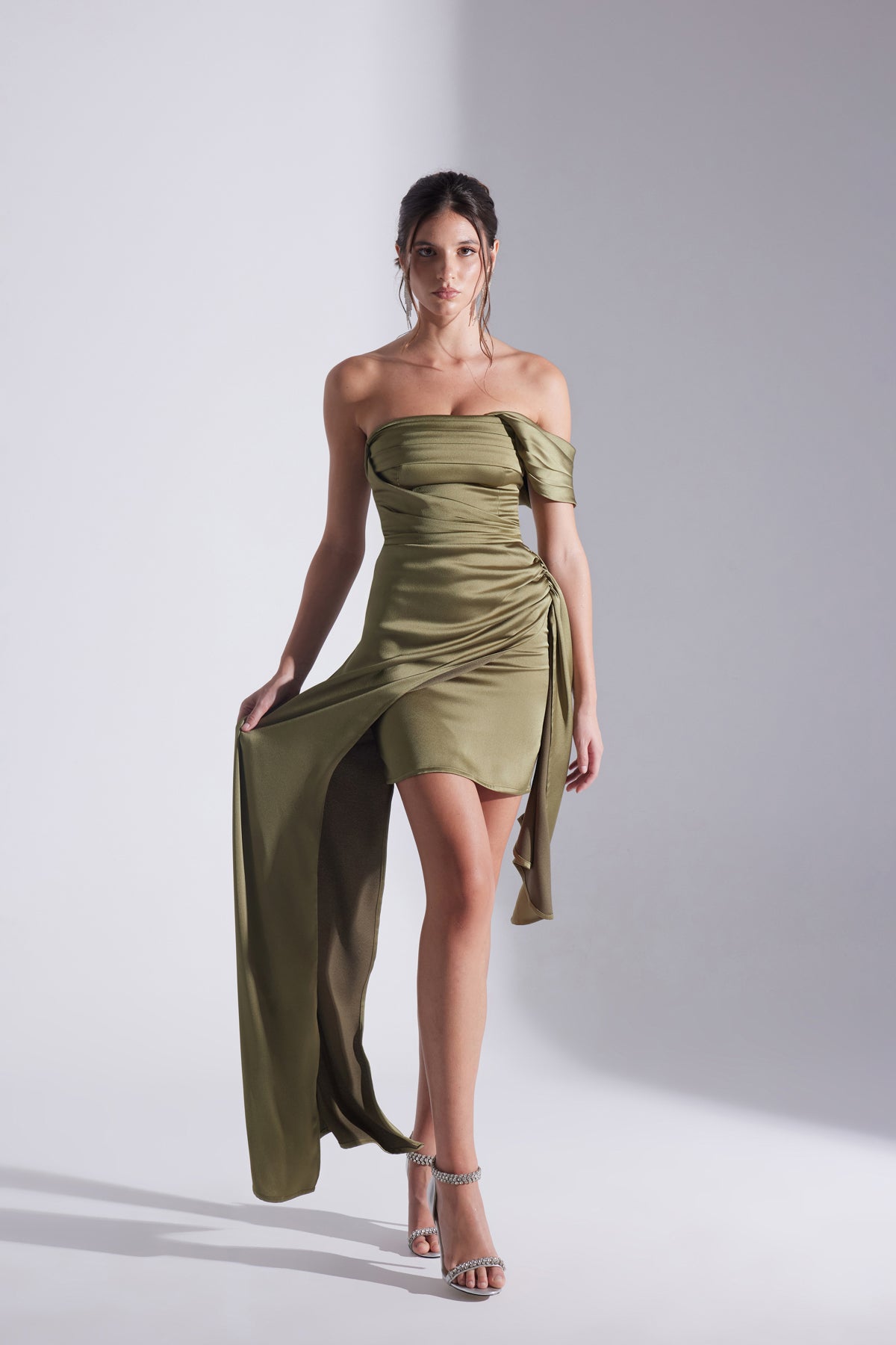 MELDA HAKİ Asymmetric Satin Dress