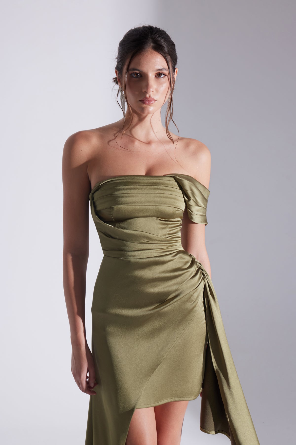 MELDA HAKİ Asymmetric Satin Dress