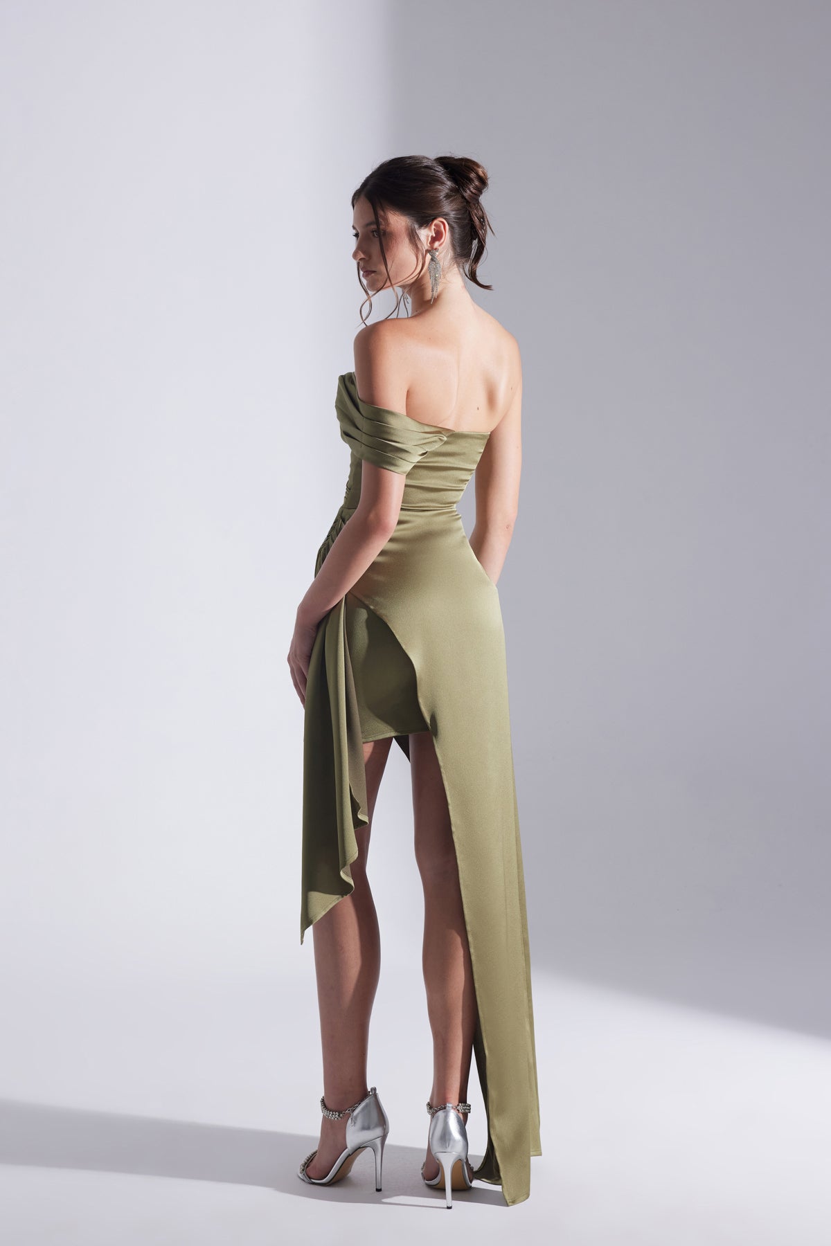 MELDA HAKİ Asymmetric Satin Dress