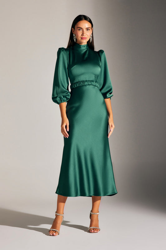BERTHE HAKIM KRAGEN SMARAGDGRÜNES KLEID