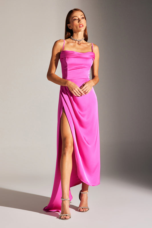 Violett Fuchsia Pink Träger Drapiertes Kleid