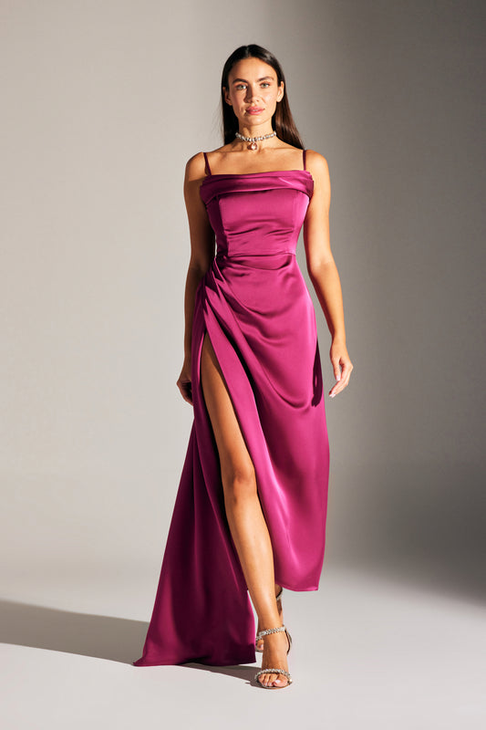 Violett Dunkel Fuchsia Träger Drapiertes Kleid