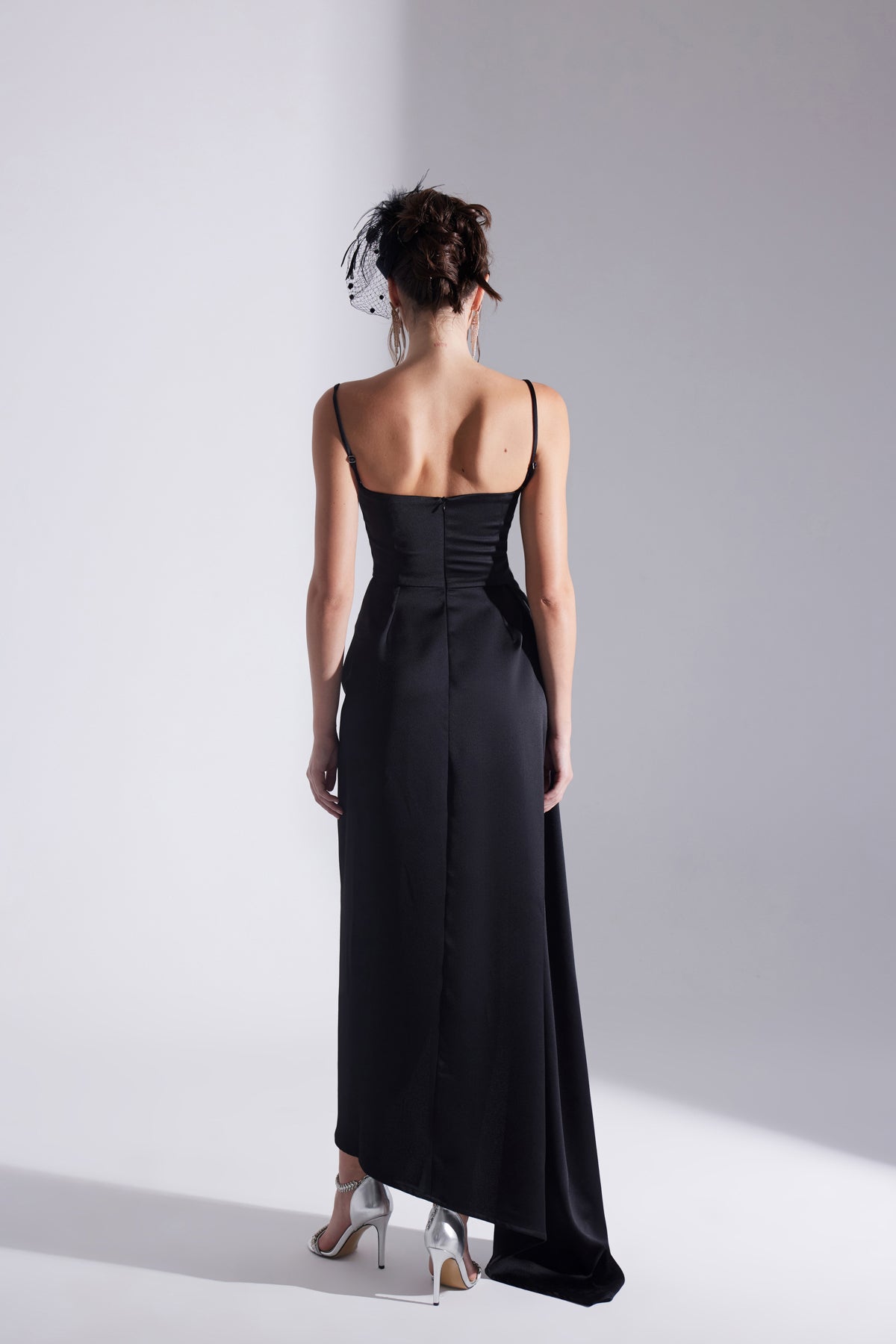 Violet BLACK Satin Draped Strap Dress