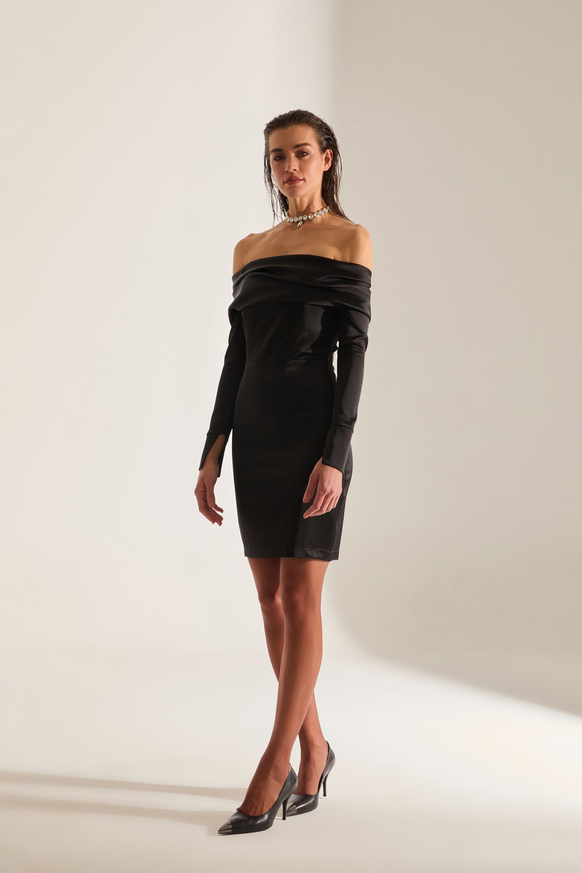 Sofia Off-Shoulder BLACK Mini Wedding Dress