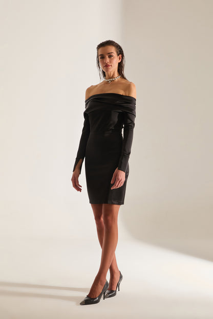 Sofia Off-Shoulder BLACK Mini Wedding Dress