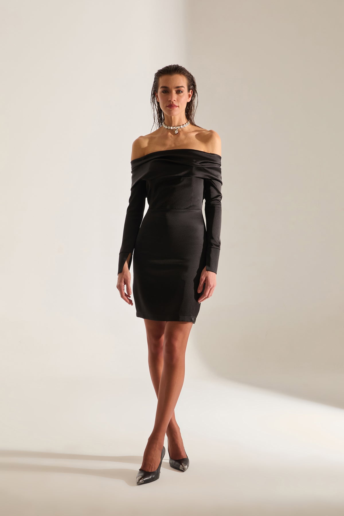 Sofia Off-Shoulder BLACK Mini Wedding Dress