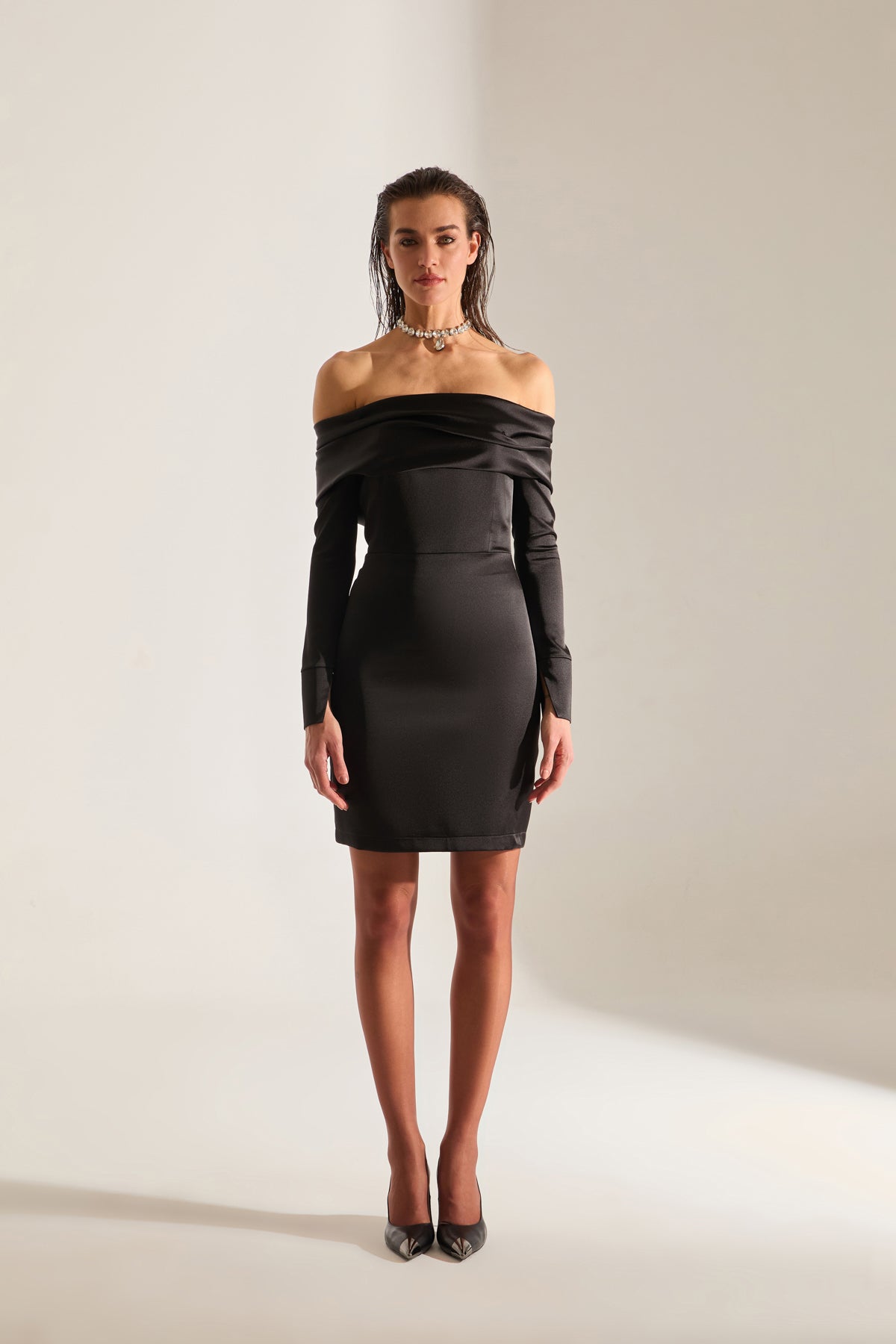 Sofia Off-Shoulder BLACK Mini Wedding Dress