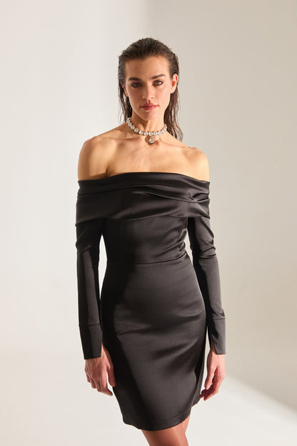 Sofia Off-Shoulder BLACK Mini Wedding Dress