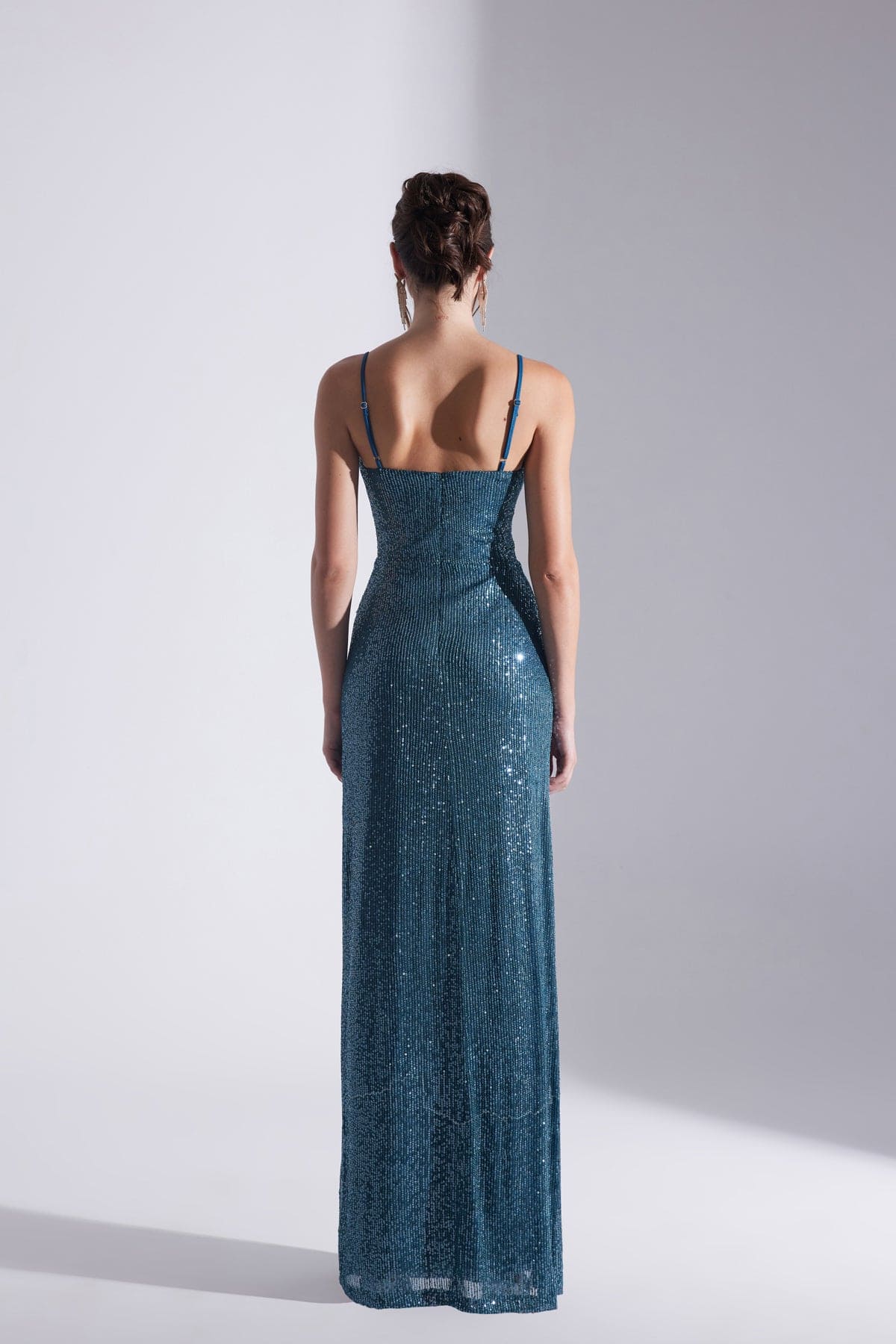 Halter Neck Slit Sequin PETROL BLUE Evening Dress