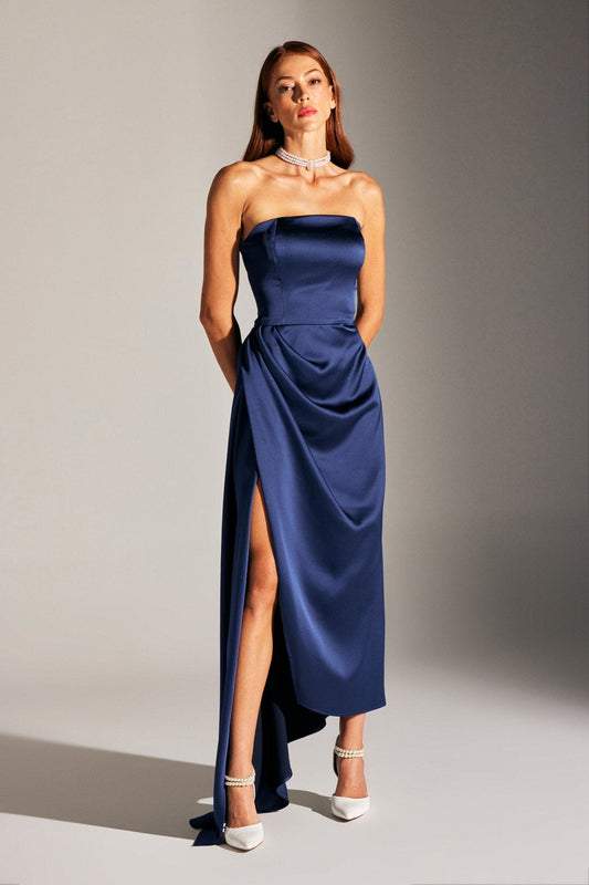 MORIE DUNKELBLAU SAKS STRAPLESS ABENDKLEID