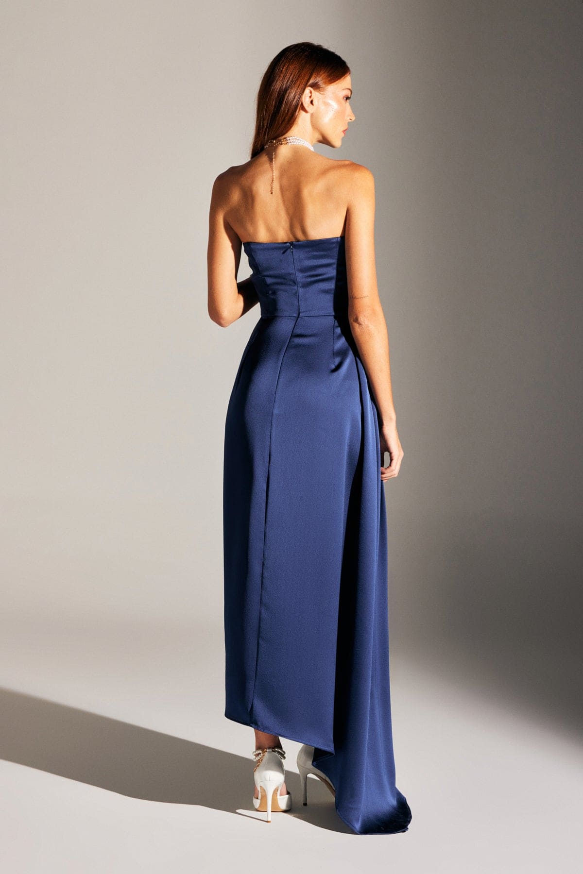 MORIE DARK BLUE STRAPLESS EVENING DRESS