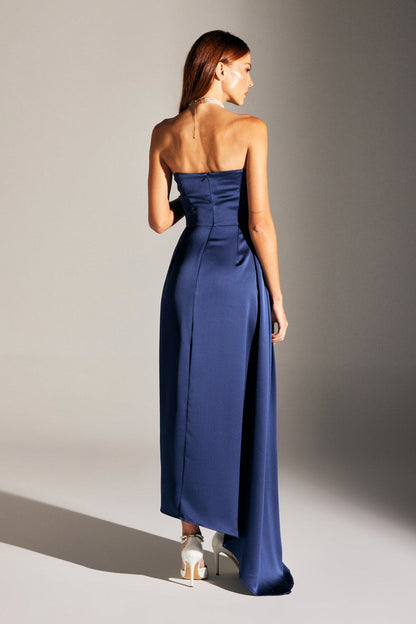 MORIE DARK BLUE STRAPLESS EVENING DRESS