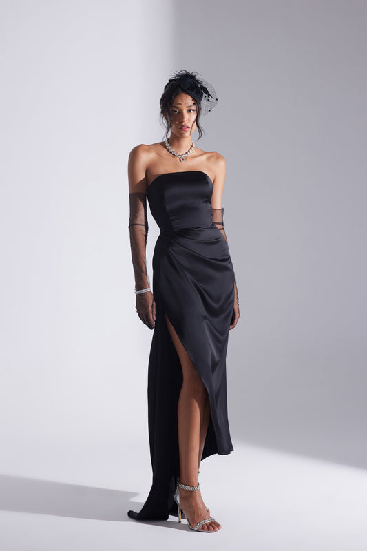 MORIE BLACK STRAPLESS EVENING DRESS