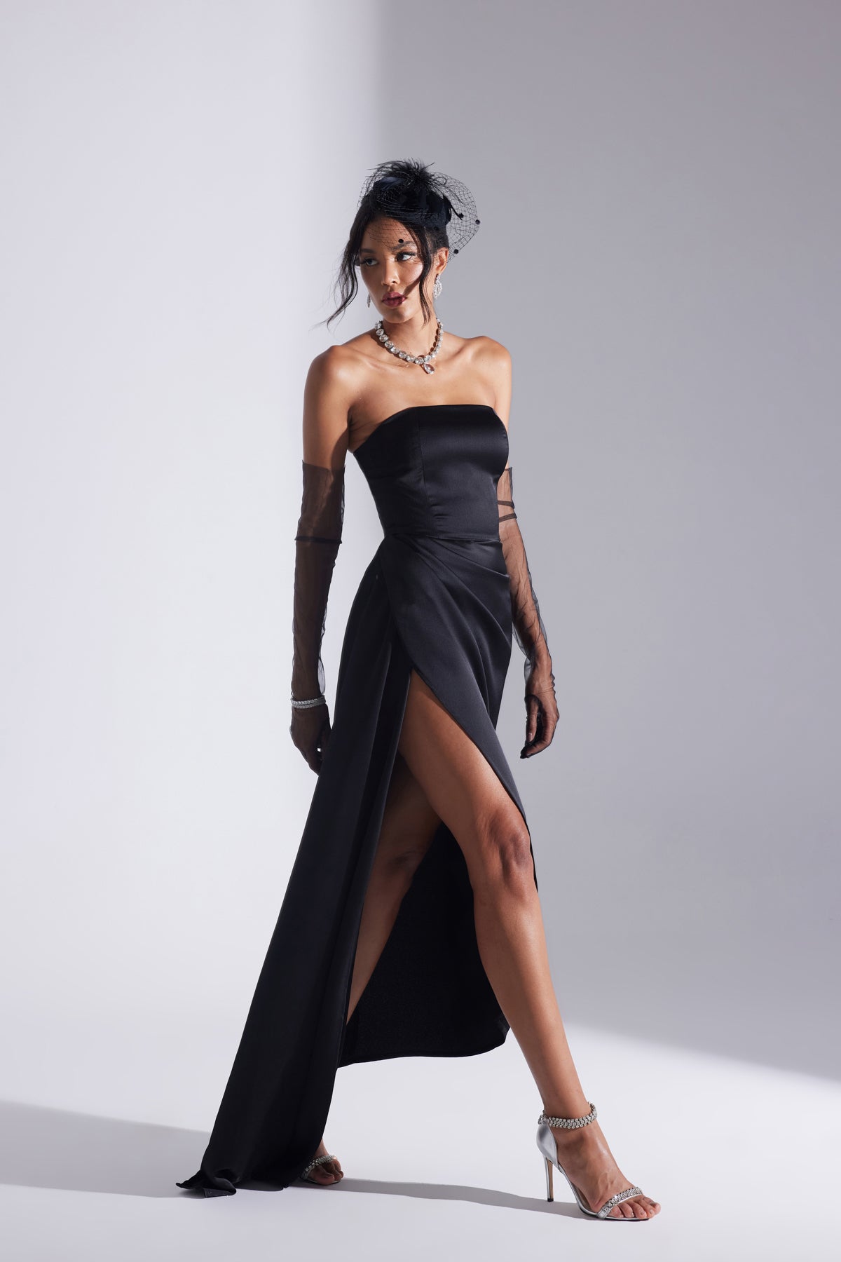 MORIE BLACK STRAPLESS EVENING DRESS