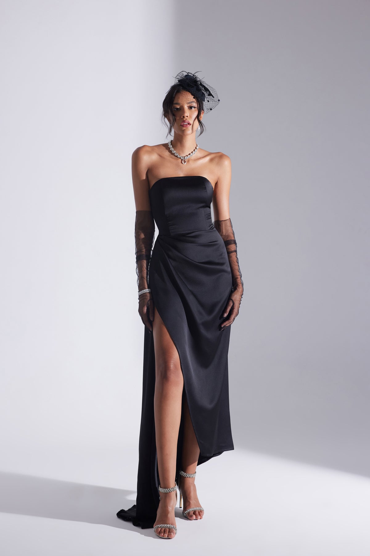 MORIE BLACK STRAPLESS EVENING DRESS
