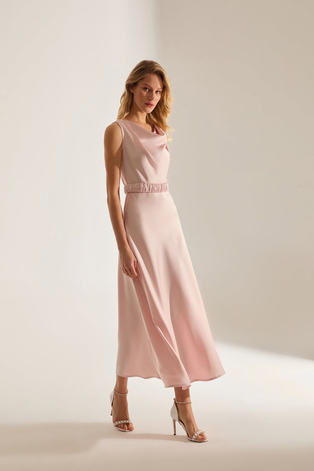 Marina Kolsuz Degaje Neck Flared Skirt Powder Engagement Dress