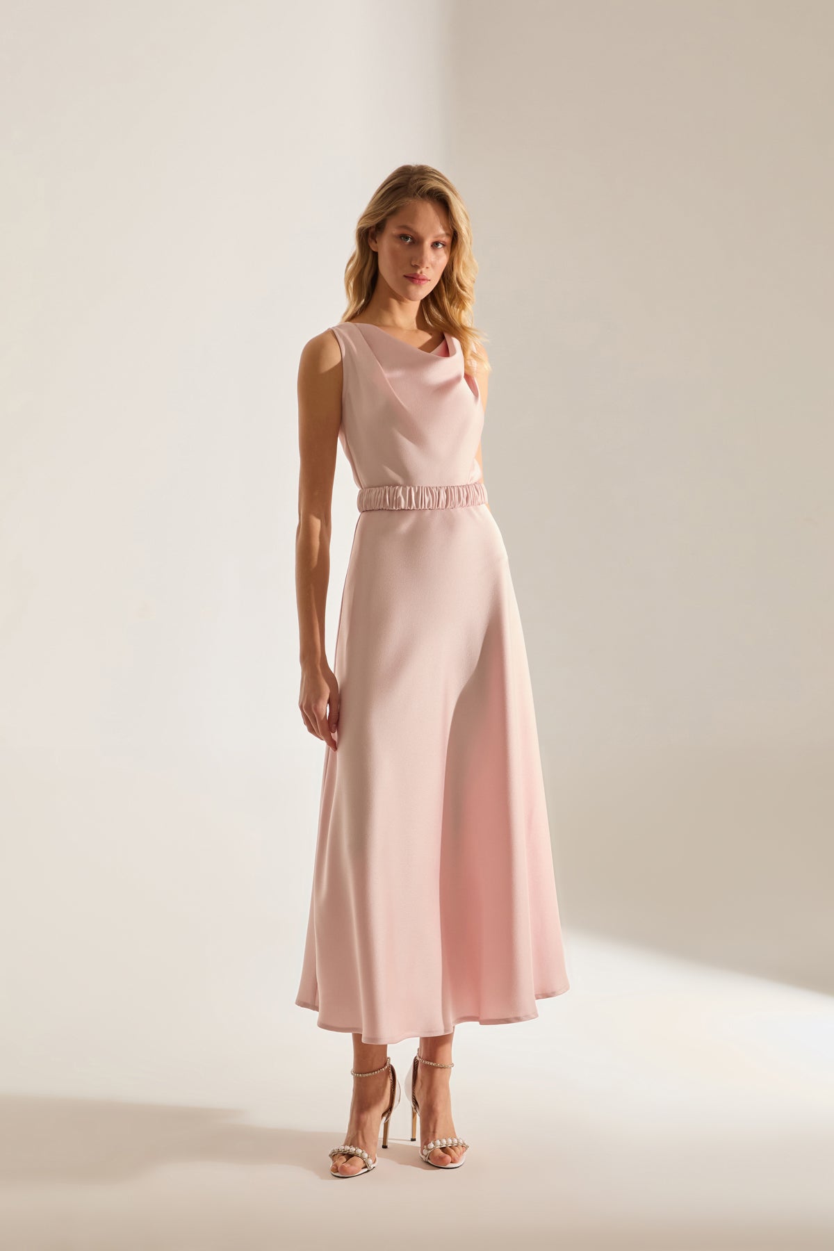 Marina Kolsuz Degaje Neck Flared Skirt Powder Engagement Dress