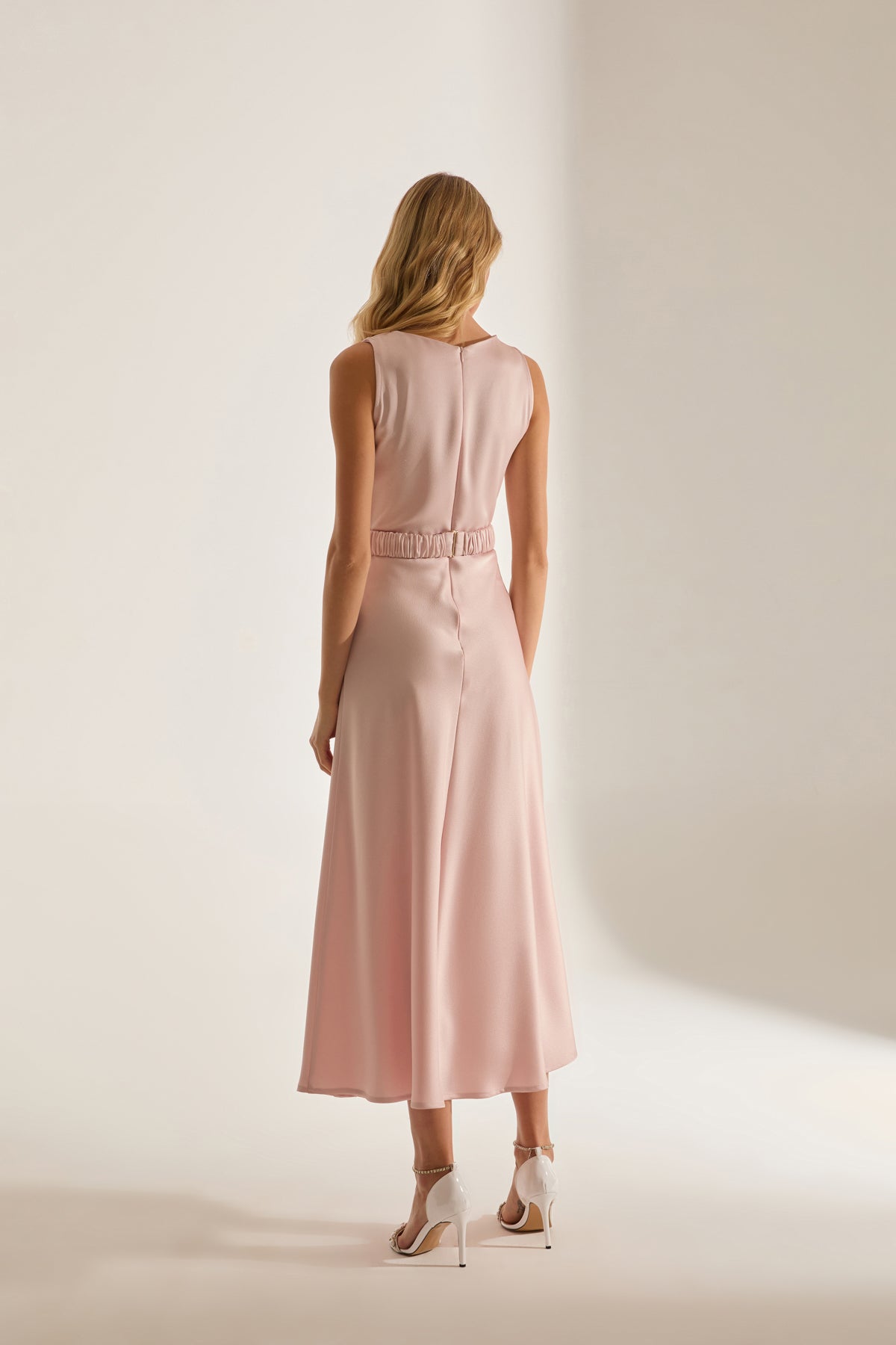 Marina Kolsuz Degaje Neck Flared Skirt Powder Engagement Dress