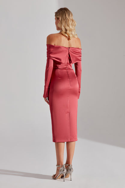 Nancy VENICE RED Off-Shoulder Pencil Skirt Dress