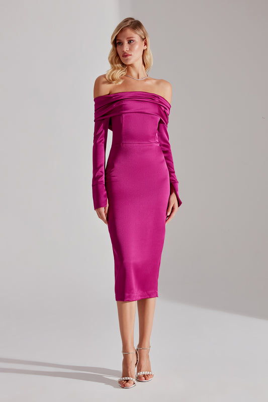 Nancy Fuchsia Off-Shoulder Pencil Skirt Dress