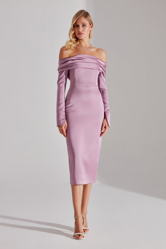 Nancy DARK PURPLE Off-Shoulder Pencil Skirt Dress