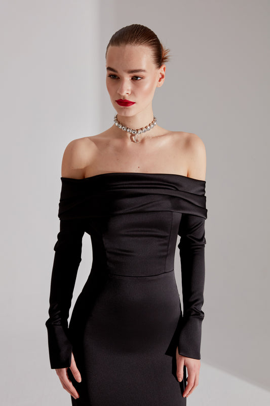 Nancy BLACK Off-Shoulder Pencil Skirt Dress